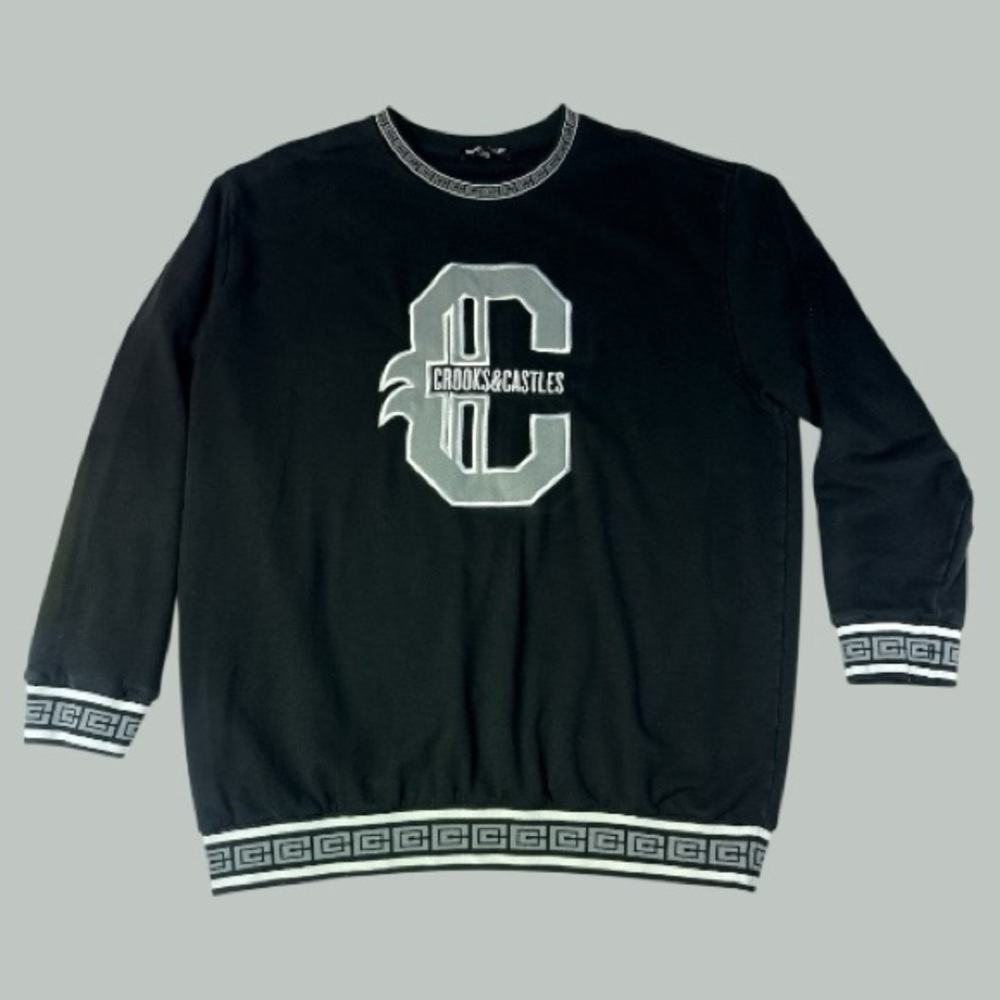 Crooks & Castles Black and Gray Crewneck Sweater Size 5XL